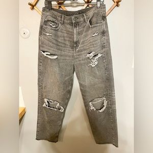 American Eagle black gray distressed denim highest rise 90’s boyfriend jeans